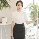 Puff-sleeve Metal-button Chiffon Blouse