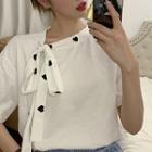 Short-sleeve Heart Print Tie-neck T-shirt