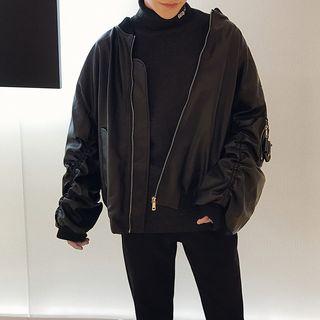 Lapel Zipped Faux-leather Jacket