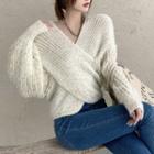 Oversize V-neck Cross Sweater Almond - One Size