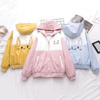Two-tone Printed Hooded Zip Jacket