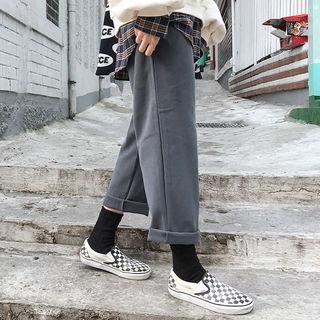 Band-waist Faux-suede Straight-cut Pants