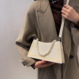Faux Pearl Strap Trapezium Crossbody Bag
