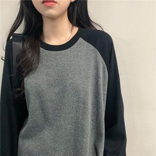 Color-block Long-sleeve Loose-fit Light Pullover As Figure - One Size