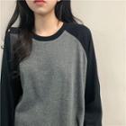 Color-block Long-sleeve Loose-fit Light Pullover As Figure - One Size