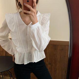 Long-sleeve Ruffled Peplum Blouse