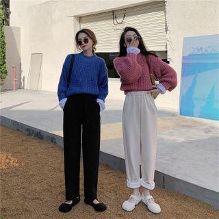 High-waist Plain Straight-leg Pants