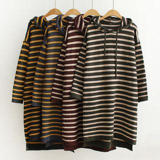 Long Sleeve Loose-fit Striped Hooded Sheath Dress