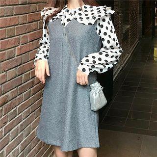 Polka Dot Blouse/ Sleeveless V-neck Mini Dress