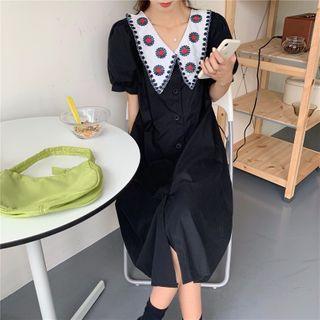 Embroidered Buttoned Short Sleeve Dress