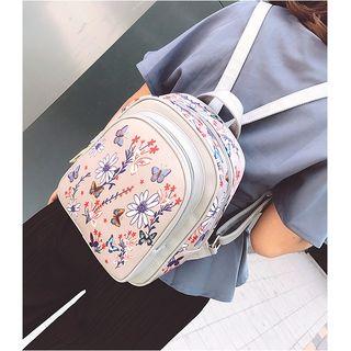 Flower Printed Faux Leather Backpack