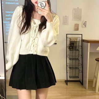 Lace Up Cardigan Cardigan - Milky White - One Size