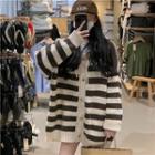Striped Hooded Cardigan Black & White - One Size