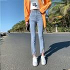 High-waist Slit Straight-leg Jeans (various Designs)