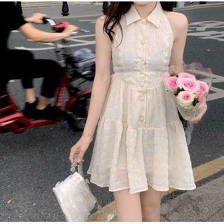 Halter Collar Mini A-line Dress Almond - One Size