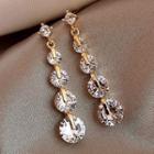 Wedding Rhinestone Dangle Earring 1 Pair - Gold & White - One Size