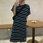Round-neck Striped Short-sleeve Dress Stripe - One Size