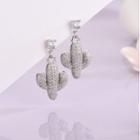 Cactus Rhinestone Sterling Silver Dangle Earring 1 Pair - Es1347 - 925 Silver - Silver - One Size