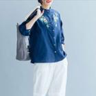 Embroidered Semi Sleeve Stand-collar Shirt