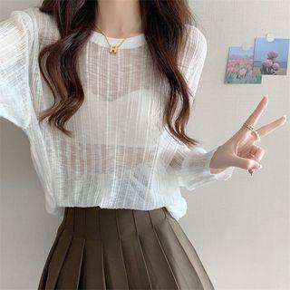 Long Sleeve Round Neck Sheer Knit Top