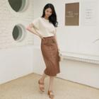 Flap Button-trim Stitched Long Skirt