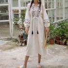 Long-sleeve Embroidered Midi Tunic Dress
