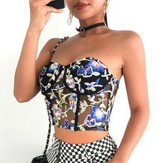Floral Strapless Top As Shown In Figure - One Size