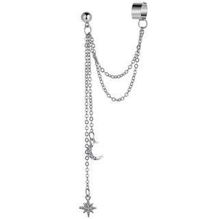 Moon & Star Chained Alloy Cuff Earring 5541802 - 1 Pc - Silver - One Size