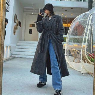 Tie-waist Fluffy Maxi Coat
