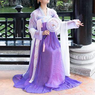 Hanfu Set: Long-sleeve Top + Maxi Dress + Scarf