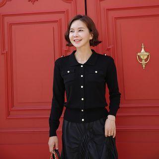 Metallic-button Epaulet Cardigan