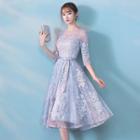 3/4-sleeve Lace Midi Prom Dress