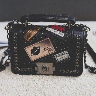 Top Handle Applique Flap Crossbody Bag