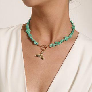 Irregular Bead Whale Tail Charm Necklace
