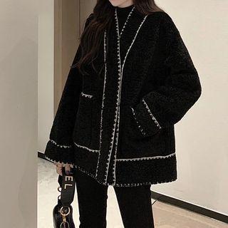 Contrast Trim Button Jacket Black - One Size