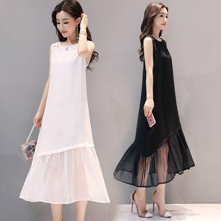 Flounced-hem Sleeveless Midi A-line Dress