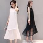 Flounced-hem Sleeveless Midi A-line Dress
