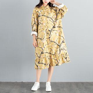 Flower Print Long-sleeve Midi Shirtdress