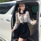 Floral Cutout Blouse / Mini A-line Skirt