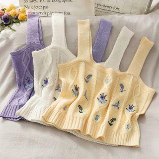 Embroidered Crop Knit Vest