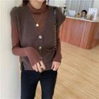 Long-sleeve Turtleneck Top / Sleeveless Knit Cardigan