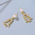 Faux Pearl Rhinestone Tree Dangle Earring 1 Pair - 01 - 12368 - Gold - One Size