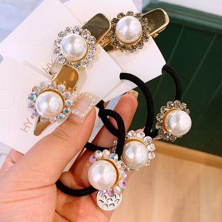 Faux Pearl Rhinestone Hair Clip / Hair Tie / Set