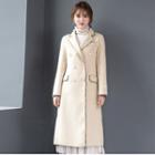 Tweed Trim Faux Pearl Double-breasted Coat