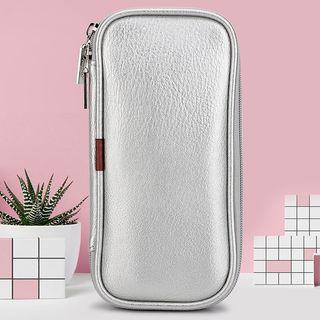 Faux Leather Makeup Brush Case Silver - One Size