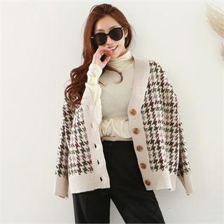 V-neck Houndstooth Boxy-fit Cardigan