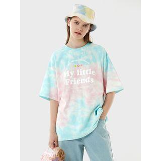 Printed Pastel-dyed T-shirt Pink - One Size