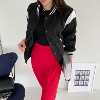 Contrast-trim Baseball Jacket Black - One Size