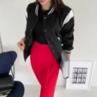 Contrast-trim Baseball Jacket Black - One Size