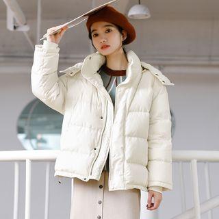 Stand Collar Hooded Zip Padded Jacket